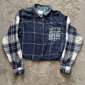 American Eagle Plaid Cropped Button Shirt Womens XL